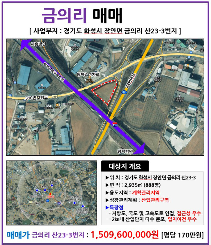 경기도 화성시 장안면 금의리 토지 매매